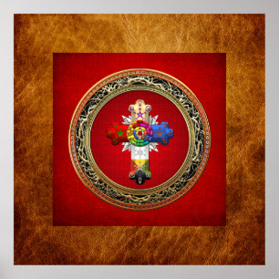 Poster [150] Rosy Cross (Croix Rose) sur Red & Gold