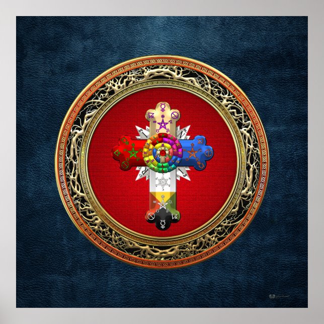Poster [150] Rosy Cross (Croix Rose) sur Red & Gold (Devant)