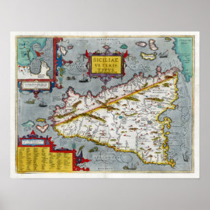 Poster 1592 Sicily Renaissance Map
