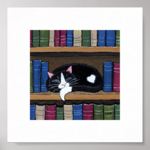 Poster 15.24x15.24cm Whimsical Cat Art Chat de livre