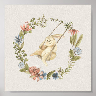 Poster (15,2 x 15,2 cm) - Rabbit On A Swing