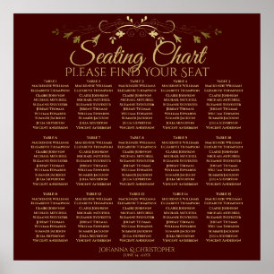 Poster 15 Table Gold & Auburn Brown Mariage Seating Chart