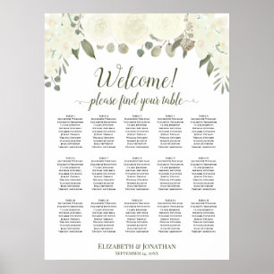Poster 15 Table Roses Blanches Ivoire Plan de Table de Ma