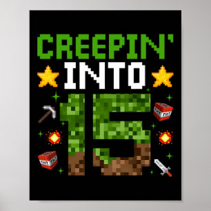 Poster 15e Anniversaire Joueur Pixel Creepin’ dans 15 Vid