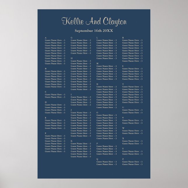 Poster 160 Classic Blue Simple Mariage Chart (Devant)