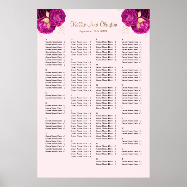 Poster 160 Mariage Rose Et Or Floral (Devant)