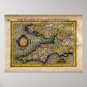 Poster 1610 Carte de Cornwall, Devon, Somerset, etc...