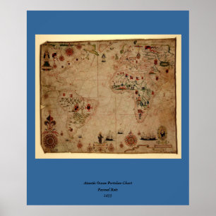 Poster 1633 Atantic Ocean Portolan Chart - Pascoal Roiz
