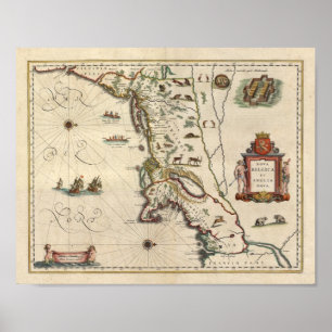 Poster 1640 carte "nova Belgica et nova d'Anglia "