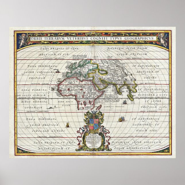 Poster 1650 Carte du monde antique de Jansson (Devant)