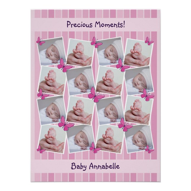 Poster 16 Images Collage Moments précieux rose (Devant)