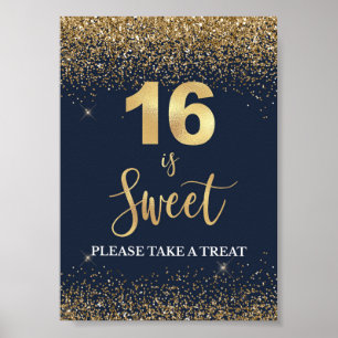 Poster 16 is Sweet Please Take a Treat Navy & Gold Sign