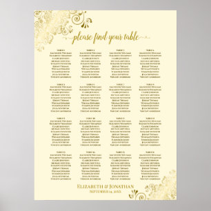 Poster 16 Table Gold Frills Wedding Seating Chart Cream
