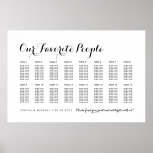 Poster 16 Table Plan de Siège Élégant pour Invités de Mar