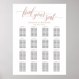 Poster 16 Table Rose Gold Wedding Guest Seating Chart