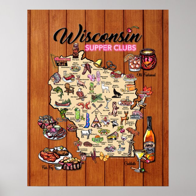 Poster - 16 x 20 - Carte du club de souper du Wisc (Devant)