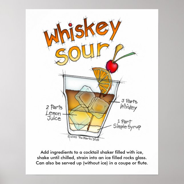 POSTER 16" X 20" POSTER, WHISKEY SOUR RECEPE COCKTAIL ART (Devant)