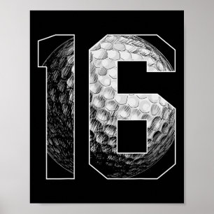 Poster 16e anniversaire Boy Golf Player Golf 16 ans