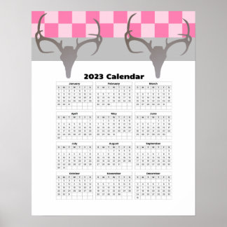 Poster 16x20 Antlers de crâne de cerf 2023 Calendrier du 