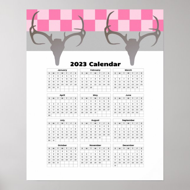 Poster 16x20 Antlers de crâne de cerf 2023 Calendrier du  (Devant)
