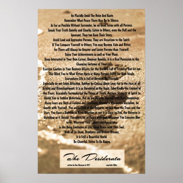Poster 16x24 Poème Desiderata avec Empreintes Sandy (Devant)
