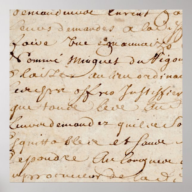 Poster 1700 s Vintage French Script Grunge Parchment Pape (Devant)