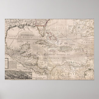 Poster 1732 Graphique anglais des Caraïbes GRAND
