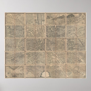 Poster 1739 Turgot View and Map of Paris France Bretez