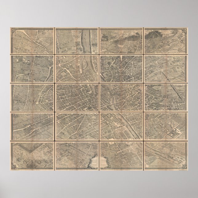 Poster 1739 Turgot View and Map of Paris France Bretez (Devant)