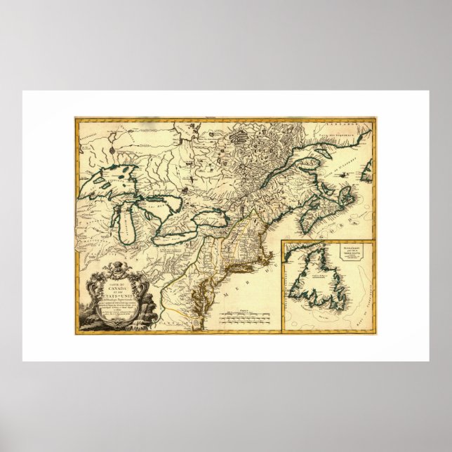 Poster 1778 Carte du Canada et des États-Unis (Devant)