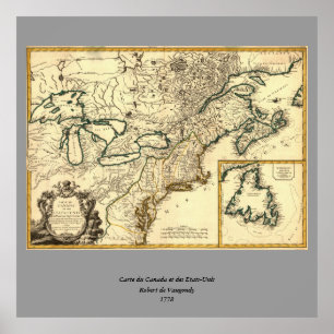 Poster 1778 Carte du Canada et des États-Unis