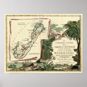 Poster 1778 Le Isole Bermude Carte
