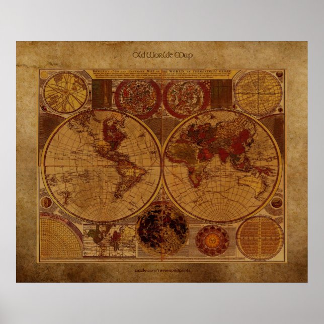 Poster 1780 Ancien Monde carte sur effet Parchemin Art (Devant)