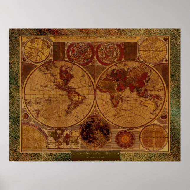 Poster 1780 Carington Bowles Old World Map Art & border (Devant)
