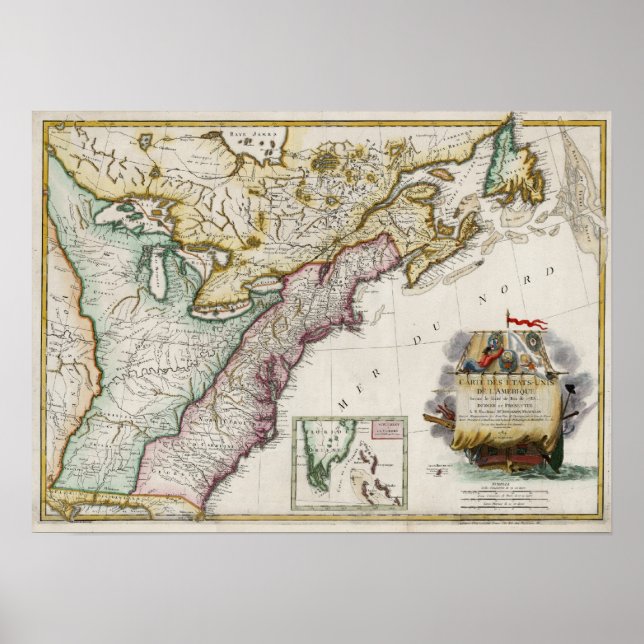 Poster 1784 Carte des États-Unis d'Amérique (Devant)
