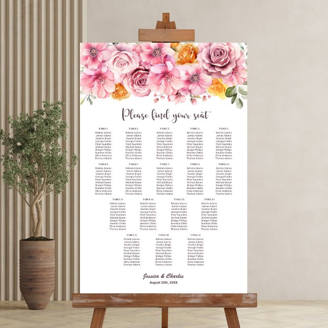 Poster 17 Table Élégant Rose Floral Plan de Table de Mari (Créateur téléchargé)