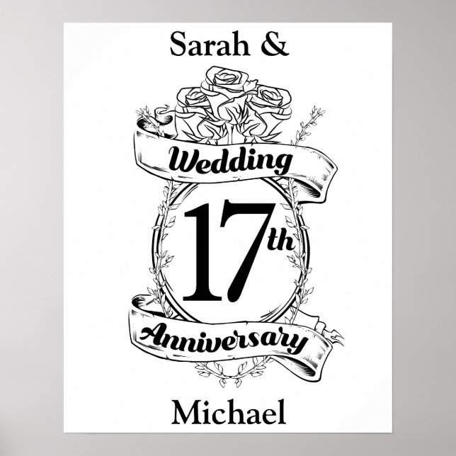 Poster 17e anniversaire du Mariage Roses noires et blanch (Devant)