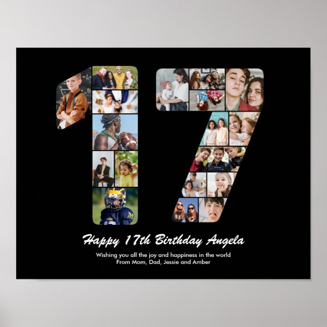 Poster 17e Anniversaire Numéro 17 Collage Photo Personnal (Devant)