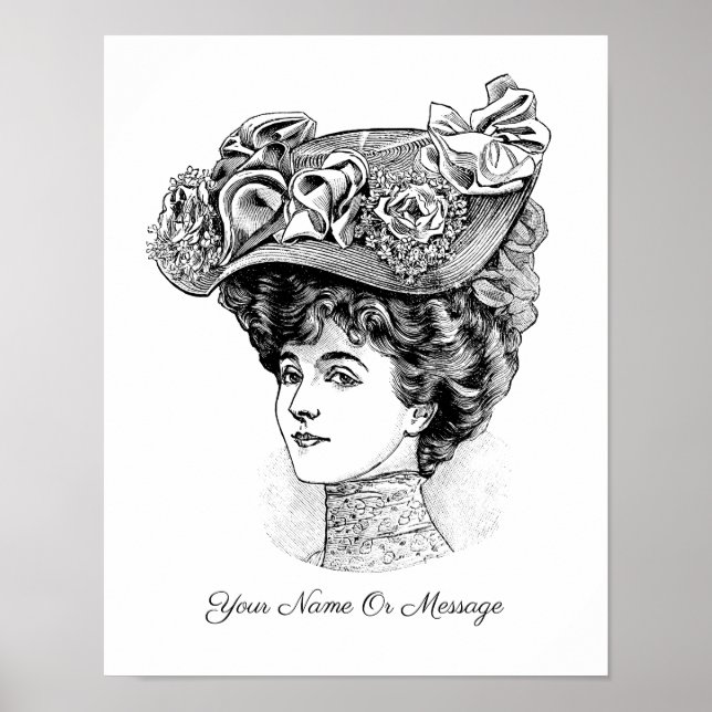 Poster 1800 Art d'une femme dans un Casquette floral 2 (Devant)