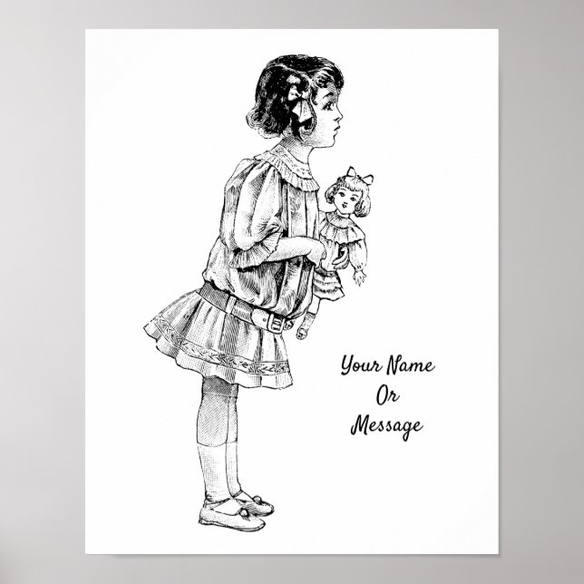 Poster 1800 Art mignonne fille tenant une poupée (Devant)