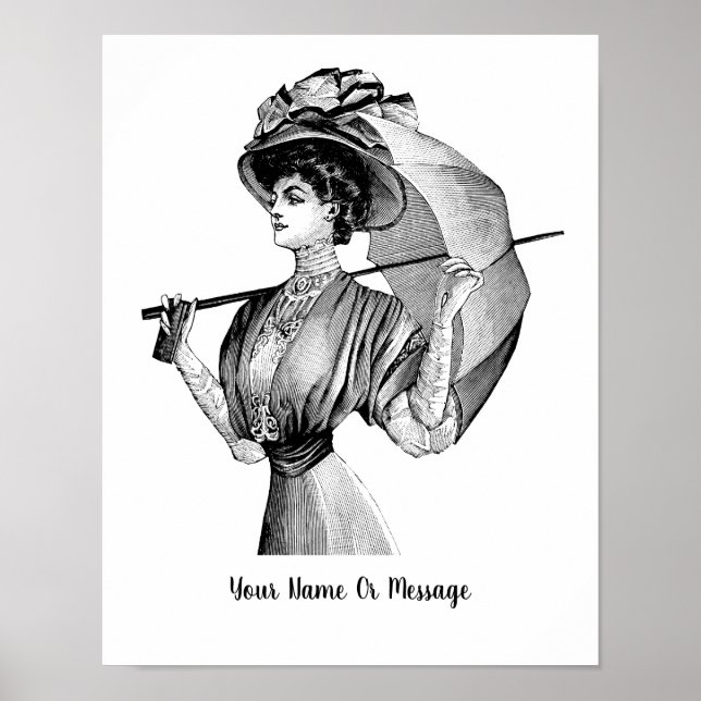Poster 1800 B/W Art Woman avec parapluie (Devant)
