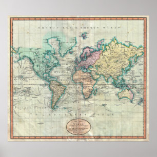 Poster 1801 Cary Map of the World on Mercator Projection