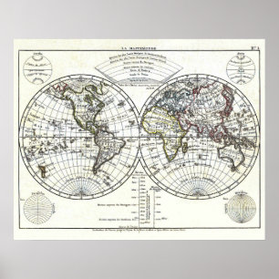 Poster 1806 Atlas Carte : La Mappemonde par Eustache Héri