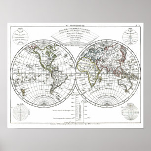 Poster 1806 Atlas Carte : La Mappemonde par Eustache Héri