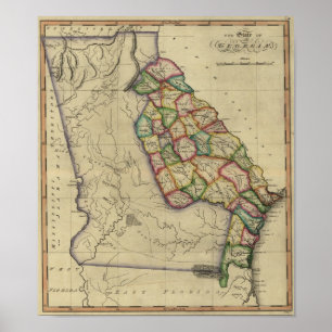 Poster 1817 l'état de Géorgie de l'atlas de Samuel Lewis