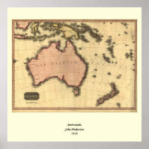 Poster 1818 Australasia Map - Australia, Nouvelle-Zélande
