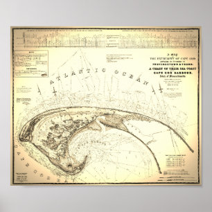Poster 1833 Carte topographique du Cap Cod Provincetown