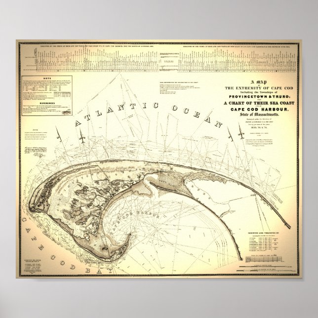 Poster 1833 Carte topographique du Cap Cod Provincetown (Devant)