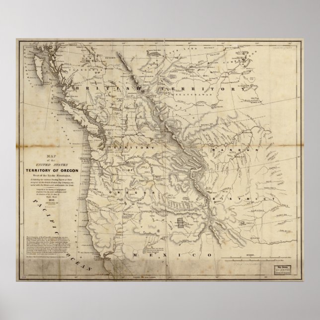 Poster 1838 Carte Territoire de l'Oregon Commerce de four (Devant)