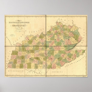 Poster 1839 Carte des voies et routes du Tennessee et du 
